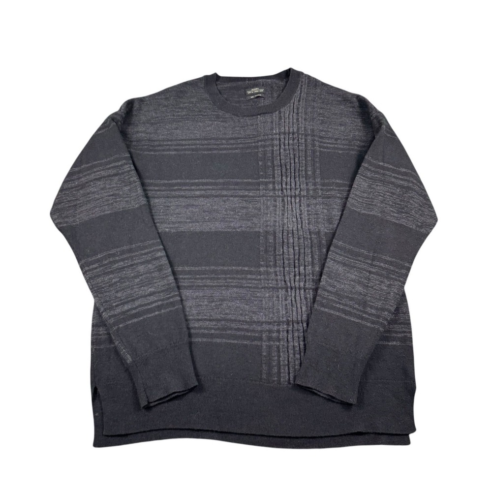 AllSaints Gray Checked Sett Pure Wool Mens Crewneck Sweater XL MK014F